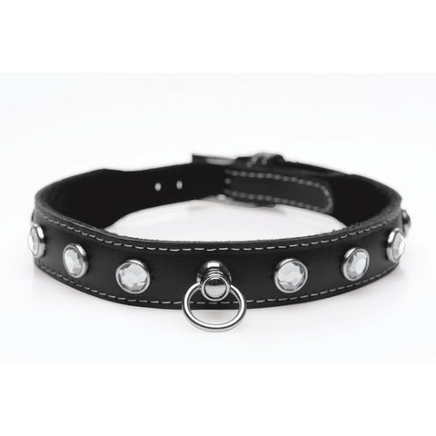 Master Series Bling Vixen Leather Choker Collar With Rhinestones - Collars and Leads
