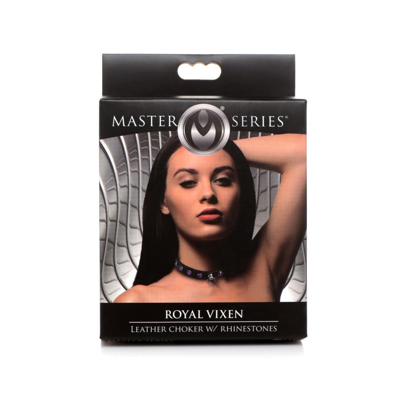 Master Series Bling Vixen Leather Choker Collar With Rhinestones Collars and Leads