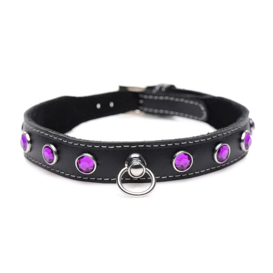 Master Series Bling Vixen Leather Choker Collar With Rhinestones - Collars and Leads