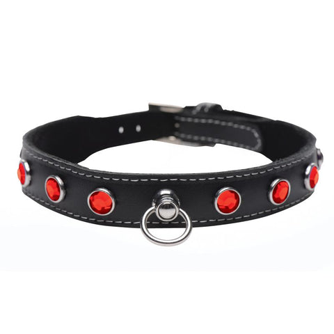 Master Series Bling Vixen Leather Choker Collar With Rhinestones - Collars and Leads