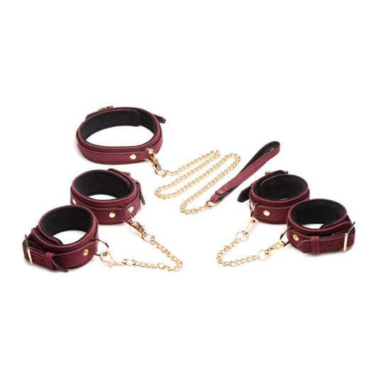 Master Series Velvet Bondage Set 6 Piece Burgundy - Bondage Kits