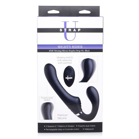 Strap U Mighty Rider 10X Strapless Strap-On Black With Remote - Strap On Sextoys