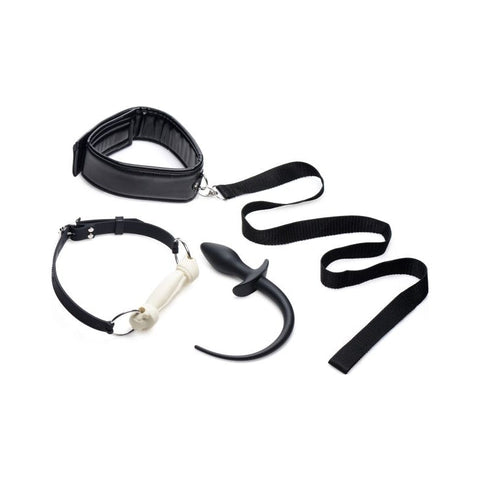 Tailz Puppy Play Set incl Gag Plug & Collar Black - Bondage Kits