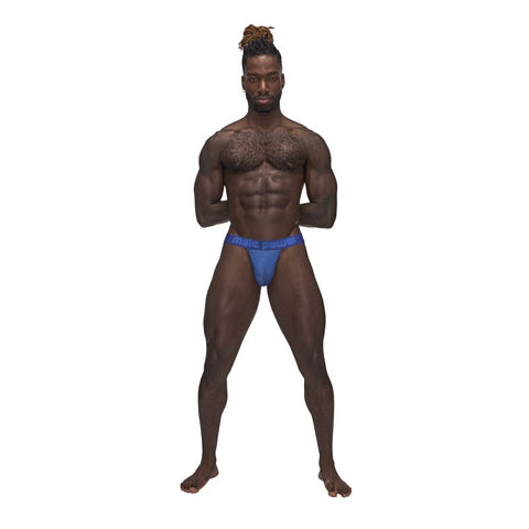 Male Power Sexagon Soft and Stretchy Micro V Thong Blue - Mens Briefs And Boxers