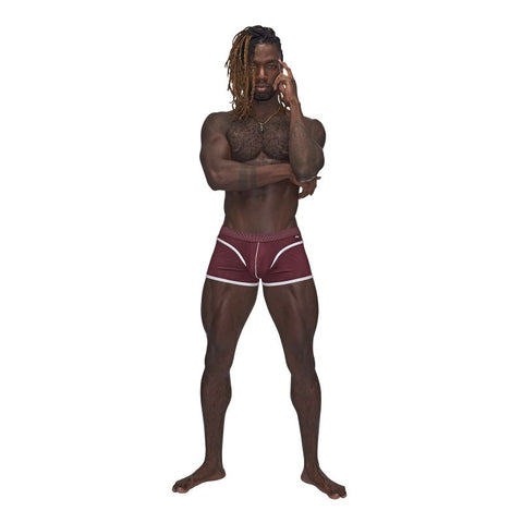 Male Power Sport Mesh Stretchy Mens Mini Short Burgundy - Mens Briefs And Boxers