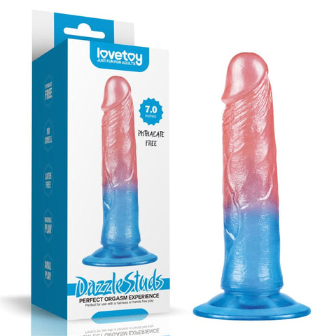 Lovetoy Dazzle Studs Suction Cup Realistic Dildo Pink/Blue - Realistic Dildos