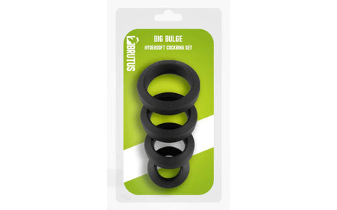 Brutus Big Bulge Silicone Cock Ring Set 4 Piece Black - Cock Ring Sets