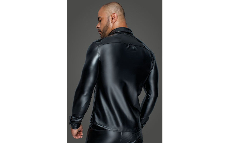 Noir Handmade Powerwetlook PVC Long Sleeved Mens Shirt With Button Placket His Fetish