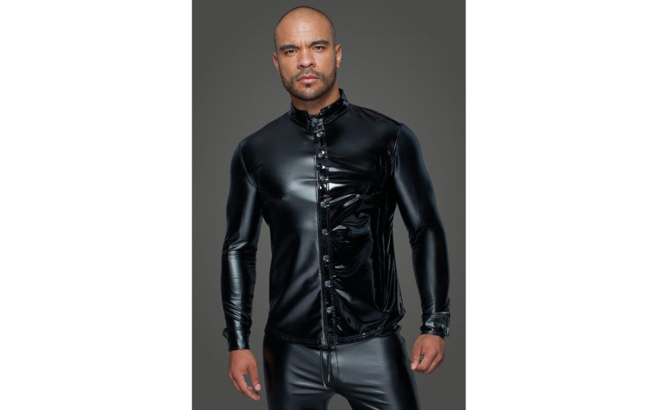 Noir Handmade Powerwetlook PVC Long Sleeved Mens Shirt With Button Placket His Fetish