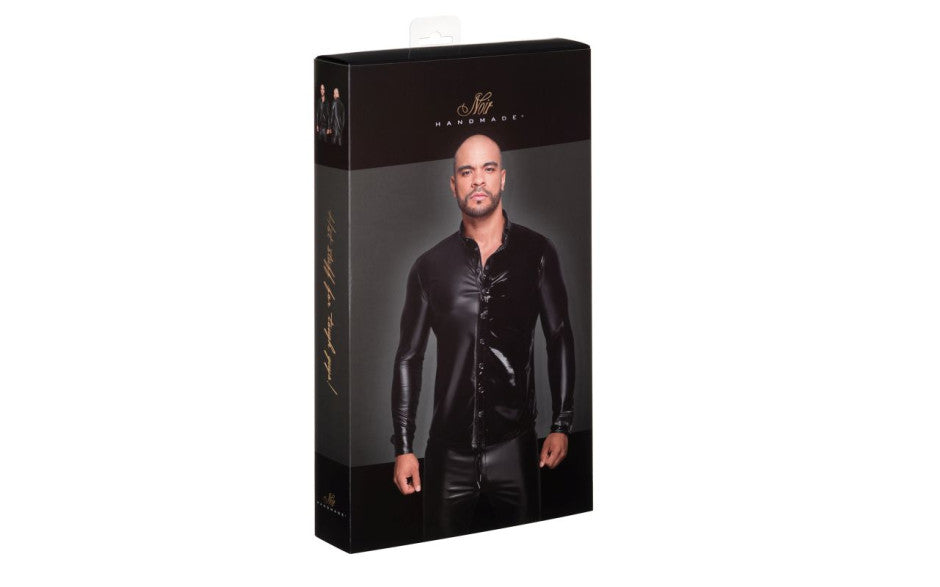 Noir Handmade Powerwetlook PVC Long Sleeved Mens Shirt With Button Placket His Fetish