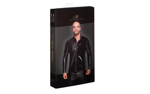 Noir Handmade Powerwetlook PVC Long Sleeved Mens Shirt With Button Placket - His Fetish