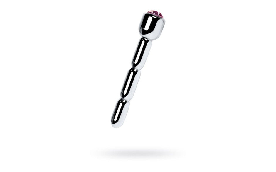 Metal Silver Metal Urethral Plug With Ruby Rhinestone Urethral Sounds