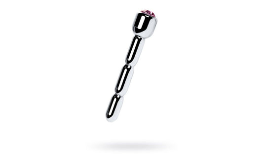 Metal Silver Metal Urethral Plug With Ruby Rhinestone Urethral Sounds