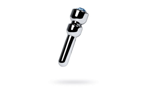 Metal Silver Metal Urethral Plug With Sapphire Rhinestone Small - Urethral Sounds