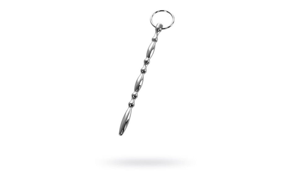 Metal Silver Metal Beaded Urethral Plug With Cock Ring Urethral Sounds