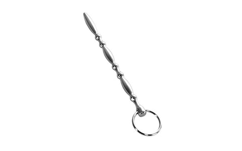 Metal Silver Metal Beaded Urethral Plug With Cock Ring - Urethral Sounds