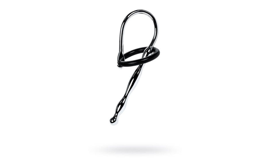 Metal Silver Metal Urethral Plug With Black Silicone Ring Urethral Sounds