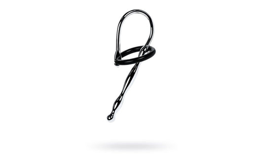 Metal Silver Metal Urethral Plug With Black Silicone Ring Urethral Sounds