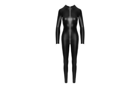 Noir Handmade Power Wetlook Womens Catsuit With Front Zipper - Her Fetish