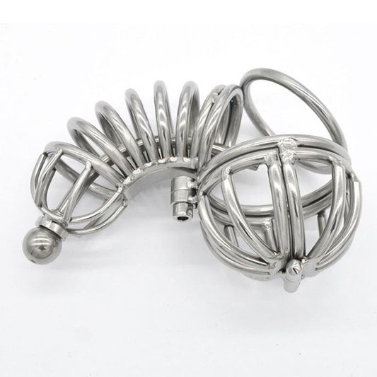 Ultimate Cock and Ball Cage Short with Urethral Sound - Male Chastity