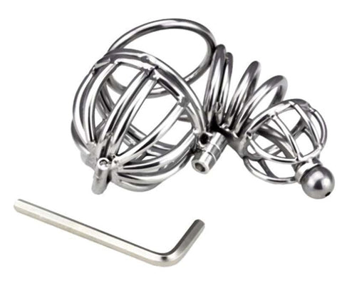 Ultimate Cock and Ball Cage Short with Urethral Sound - Male Chastity
