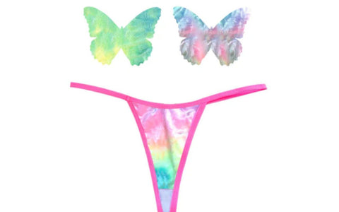 Neva Nude Rainbow Sherbet Tie Die Butterfly Pastie & Panty Set - G-Strings, Panties and Shorts