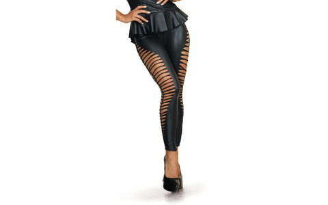 Axami Lingerie Stretch Wetlook Cut Out Leggings Black - Her Fetish