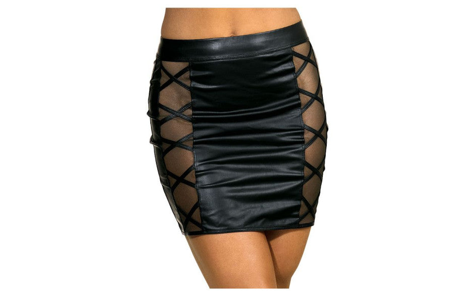 Axami Lingerie Stretch Wetlook Mesh Criss Cross Women Skirt Black Her Fetish