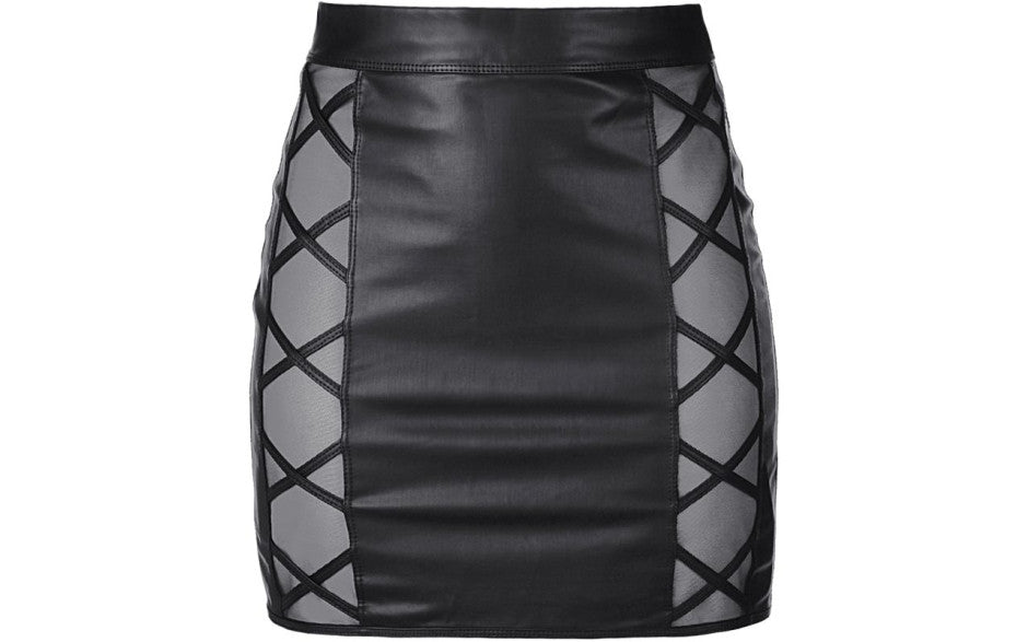 Axami Lingerie Stretch Wetlook Mesh Criss Cross Women Skirt Black Her Fetish