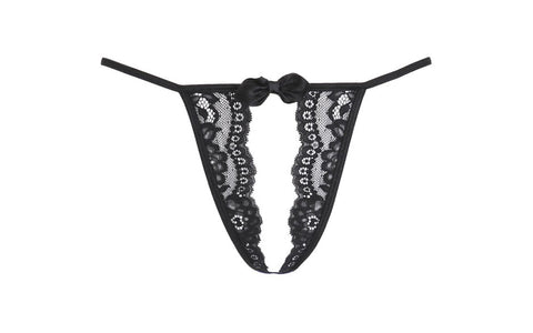 Axami Lingerie Lace Open Front G-String Panty Black - G-Strings, Panties and Shorts