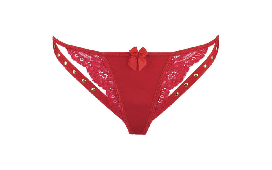 Axami Lingerie Microfiber and Lace G-String Panty with Studs Red G-Strings, Panties and Shorts