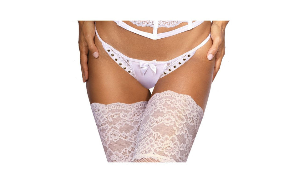 Axami Lingerie Microfiber and Lace G-String Panty with Studs White G-Strings, Panties and Shorts