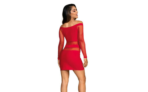 Axami Lingerie Off The Shoulder Mesh Panel Women Sexy Dress Red - Skirts And Club Wear