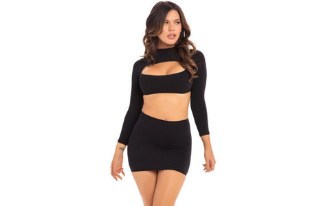 Pink Lipstick Stop and Stare 2 Piece Women Skirt Set Black - Skirts And Club Wear