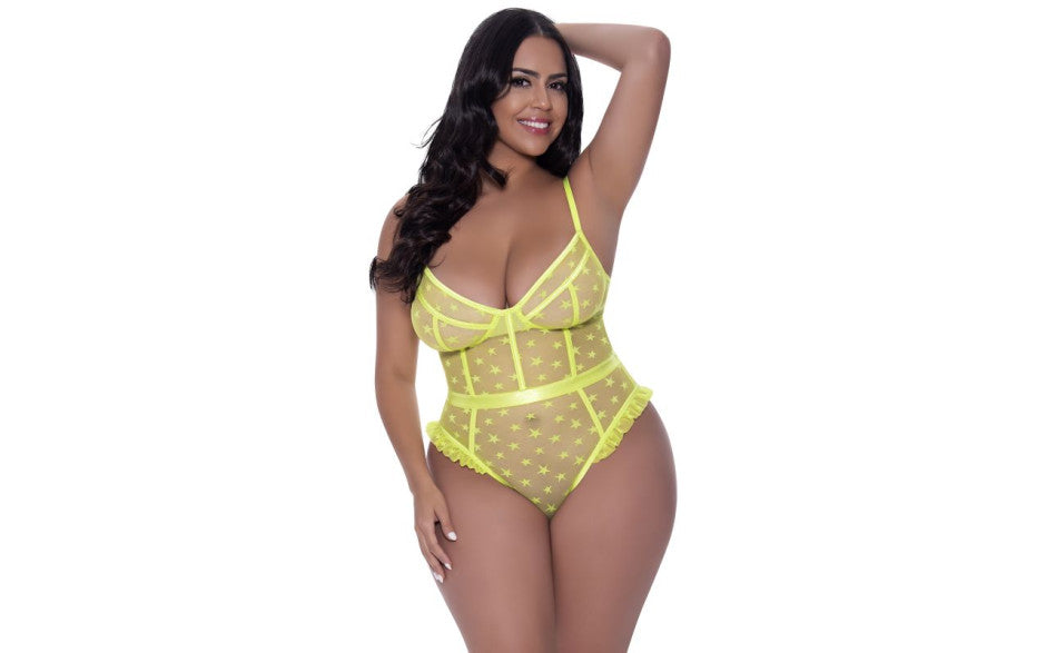 Exposed Lingerie High Leg Star Womens Teddy Lime Teddies and Bodysuits