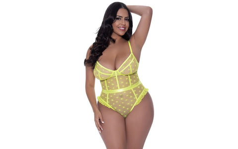 Exposed Lingerie High Leg Star Womens Teddy Lime - Teddies and Bodysuits