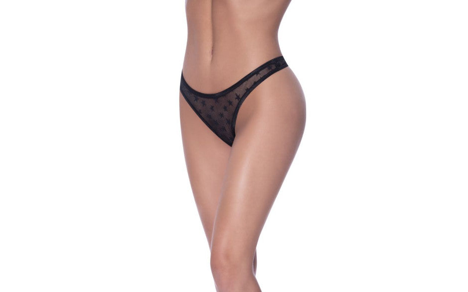 Exposed Lingerie High Waist Micro Star Womens Thong Black G-Strings, Panties and Shorts