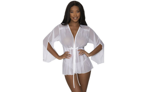 Exposed Lingerie Womens Flowing Short Robe - Kimono's and Gowns