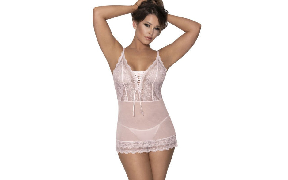 Exposed Lingerie Womens Lace Chemise and G-String Blush BabyDolls And Chemises