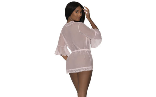 Exposed Lingerie Robe with Lace Trim Blush - Kimono's and Gowns