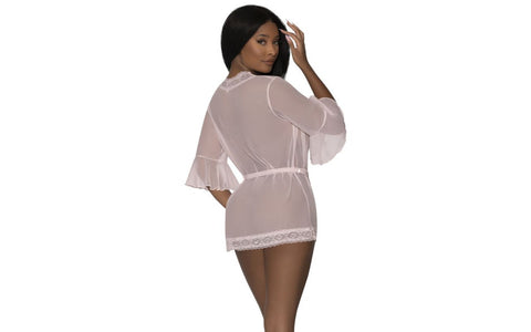 Exposed Lingerie Robe with Lace Trim Blush - Kimono's and Gowns