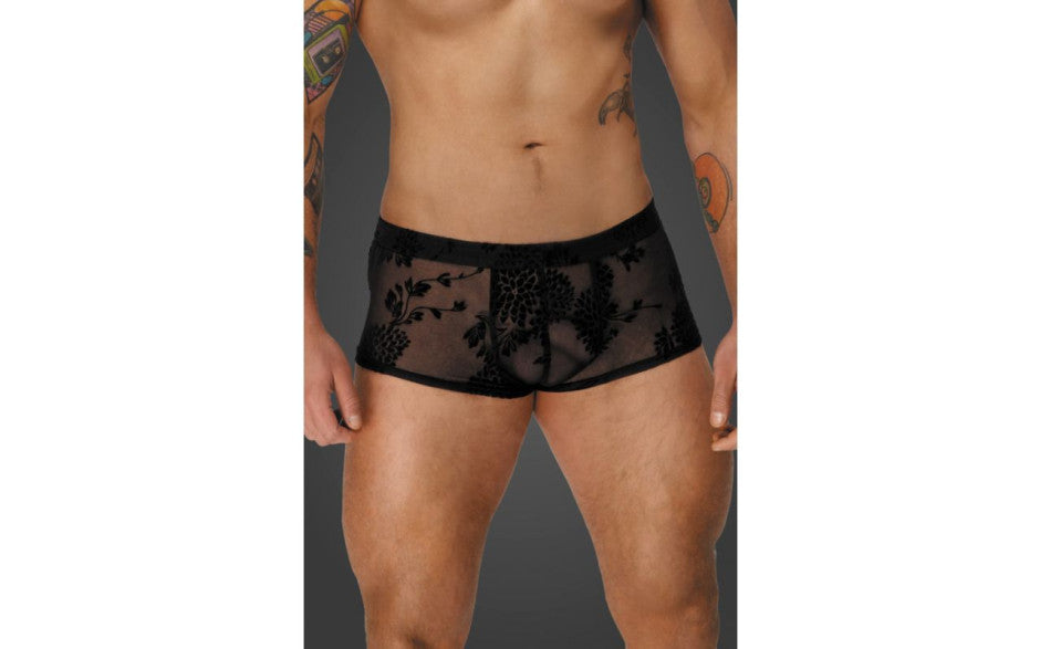 Noir Handmade Mens Flock Embroidery Short-Shorts His Fetish