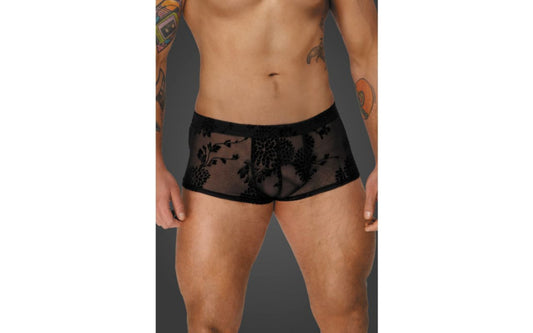 Noir Handmade Mens Flock Embroidery Short-Shorts - His Fetish