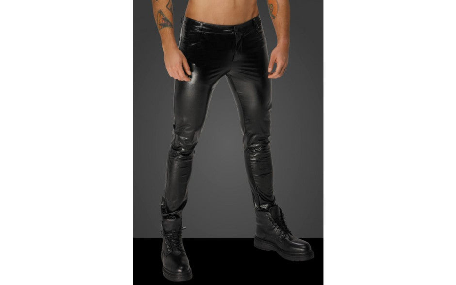 Noir Handmade Snake Wetlook Long Pants with Back Pockets Black His Fetish