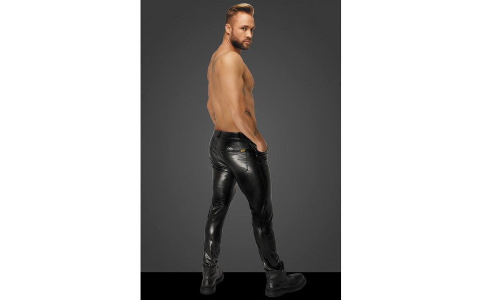 Noir Handmade Snake Wetlook Long Pants with Back Pockets Black His Fetish