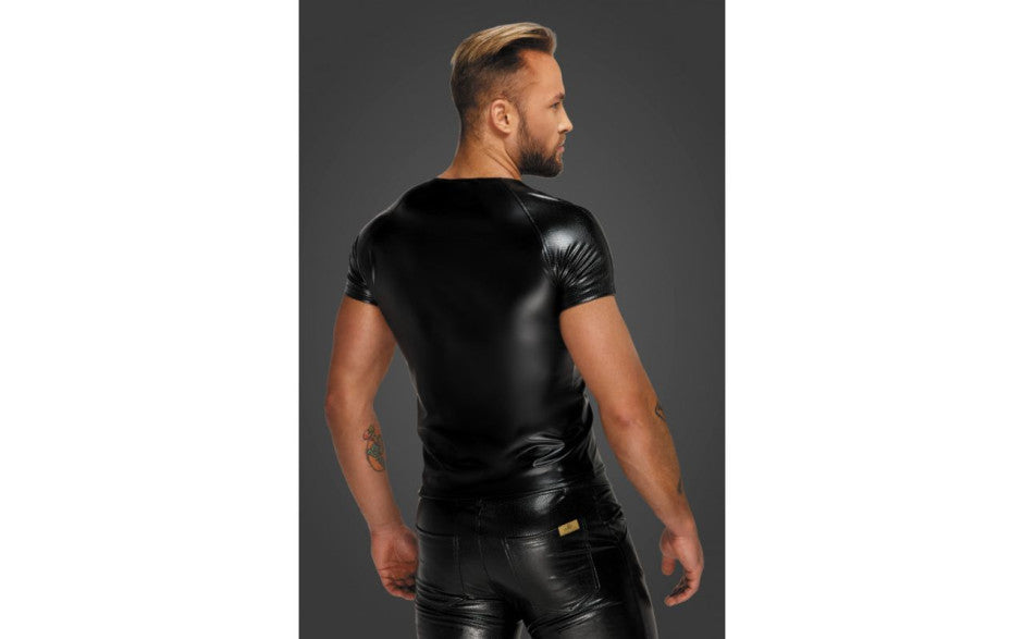 Noir Handmade Wetlook Mens T-Shirt with Snake Wetlook Sleeves His Fetish