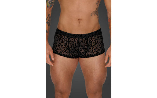 Noir Handmade Mens Leopard Flock Short Shorts - His Fetish