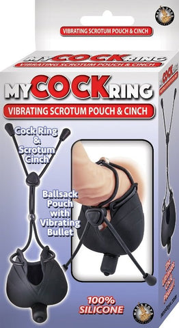Vibrating Scrotum Pouch with Cinch - Stretchy Cock Rings