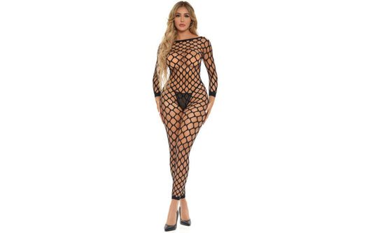 Pink Lipstick Swipe Right Crotchless Womens Bodystocking One Size Black - Body Stockings