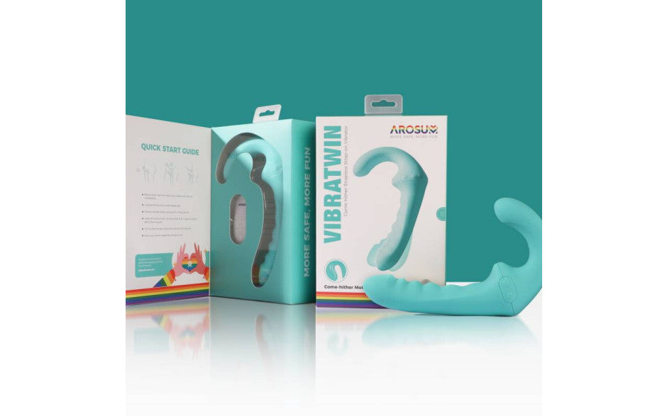 Arosum VibraTwin Remote Control Rechargeable Come Hither Strapless Strap On Strap On Sextoys